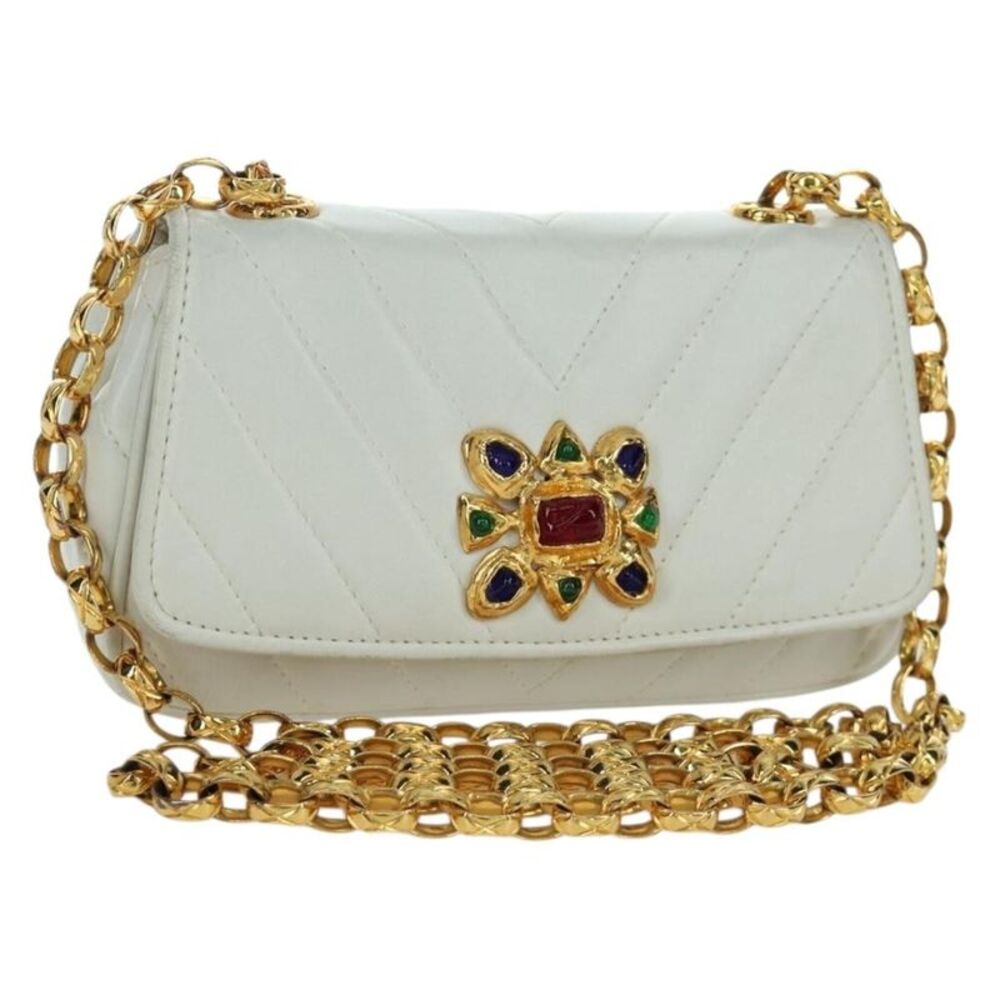 Chanel Vintage Gripoix Flap Leather White Leather Shoulder Bag Bag
